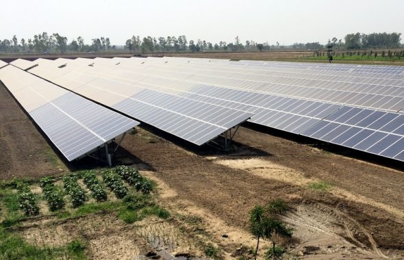 Tarn Taran Sahib: A view of the solar plant at Indo Pak Border near Tarn Taran Sahib, Punjab on May 30, 2015. (Photo: IANS)